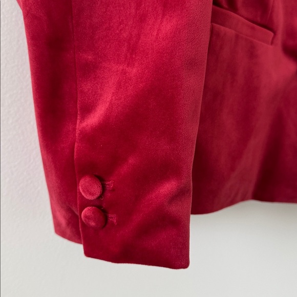 LC Lauren Conrad NWT Double Breasted Notch Collar Velvet Blazer Red Size Large - Picture 6 of 8
